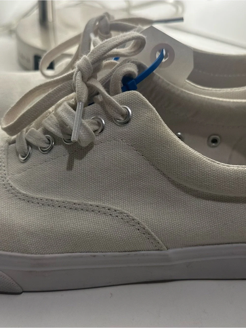 J. Crew Men's Cream Canvas Sneakers with Brown Heel Tab